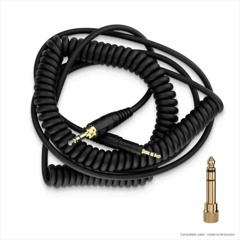 Gewickeltes Ersatz-Audiokabel, kompatibel mit Audio-Technica ATH-M50x, M40x, M70x, M60x – 2.5 mm auf 3.5 mm vergoldete Stecker mit 6.5 mm Adapter