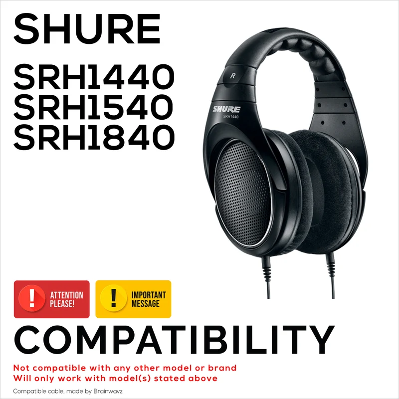 Ersatz-Audiokabel kompatibel mit Shure SRH1440, SRH1540, SRH1840 Headsets – MMCX auf 3.5 mm vergoldete Anschlüsse mit 6.5 mm Adapter