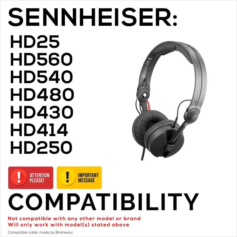 Gewickeltes Ersatz-Audiokabel, kompatibel mit den Headsets Sennheiser HD25, HD560, HD540, HD480, HD430, HD414 und HD250 – 3.5 mm vergoldete Stecker