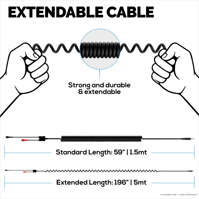 Gewickeltes Ersatz-Audiokabel, kompatibel mit den Headsets Sennheiser HD25, HD560, HD540, HD480, HD430, HD414 und HD250 – 3.5 mm vergoldete Stecker