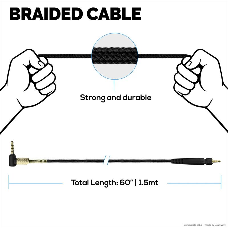 Ersatz-Audiokabel kompatibel mit Sennheiser GSP300, GSP350, GSP600 – geflochtenes Nylonkabel, 3.5 mm rechtwinklige und 2.5 mm vergoldete Stecker
