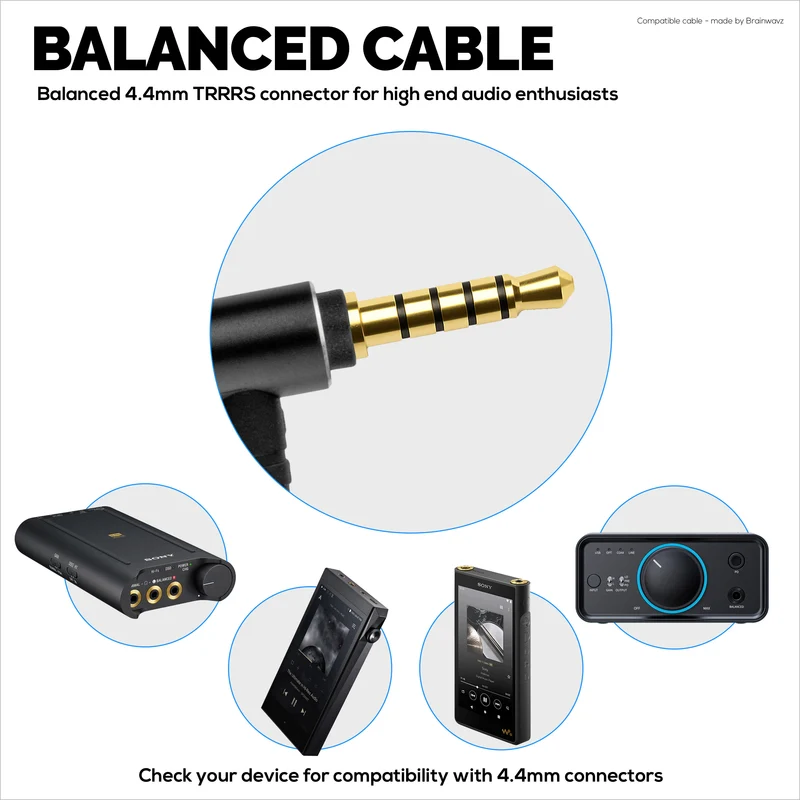 Symmetrisches Audiokabel, kompatibel mit Sennheiser Momentum-Kopfhörern – 2.5 mm Twist-Lock auf 4.4 mm TRRRS-symmetrische, vergoldete Stecker
