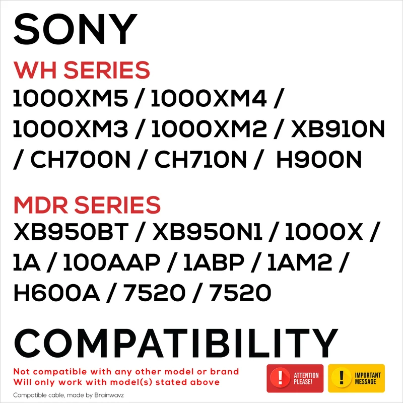 Gewickeltes Ersatz-Audiokabel, kompatibel mit Sony WH-1000XM5, 1000XM4, 1000XM3, 1000XM2, XB910N, CH700N, CH710N, MDR-XB950BT, XB950N1, 1000X