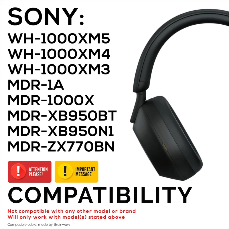 Kabel Audio Gantian Serasi dengan Sony MDR-1000X WH-1000XM5 WH-1000XM4 WH-1000XM3 MDR-1A WH-1000X MDR-XB950BT MDR-XB950N1 MDR-ZX770BN