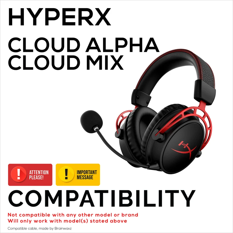 Ersatz-Audiokabel kompatibel mit Kingston HyperX Cloud Mix- und Cloud Alpha-Headsets – Inline-Fernbedienung mit Stummschaltung und Lautstärkeregelung – Geflochtenes Nylonkabel mit vergoldeten Anschlüssen