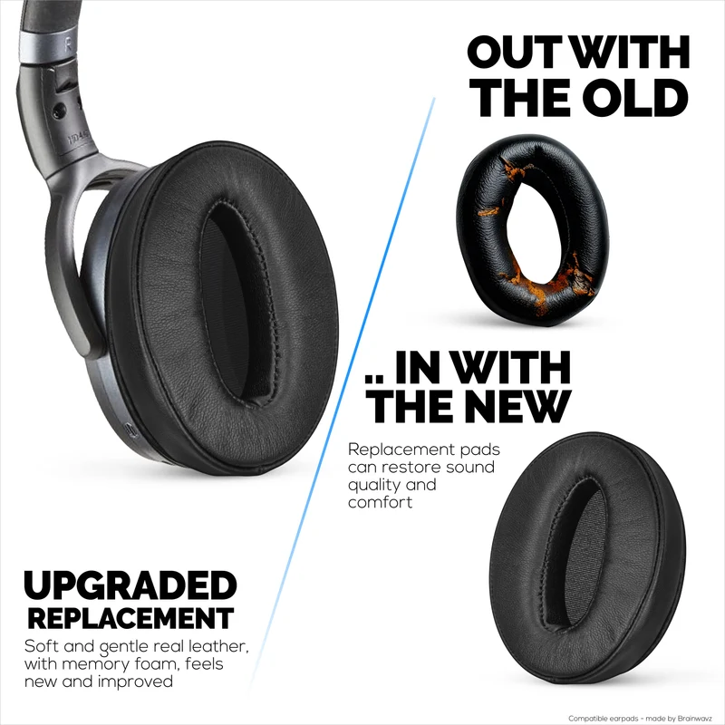 Pad Telinga Gantian untuk Sennheiser HD4.50BT HD4.50BTNC HD450BT HD4.50SE HD4.40BT HD4.30G HD4.20S HD458BT HD450 HD400S HD 350BT. Kulit Asli Lembut + Busa Memori