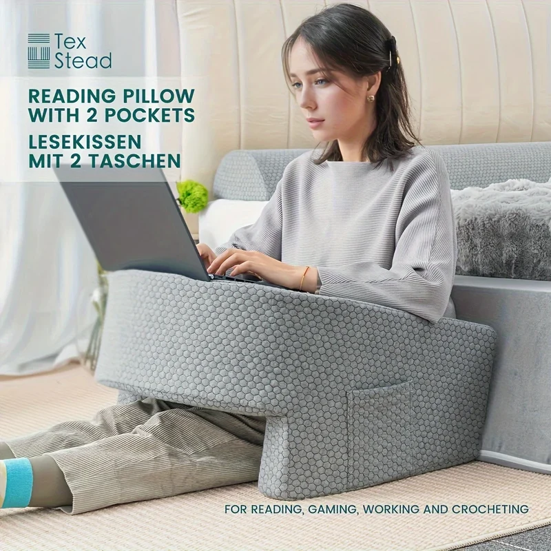 Reading Pillow für Gaming & Entspannung – Extra Großes Armlehnenkissen mit Memory Foam