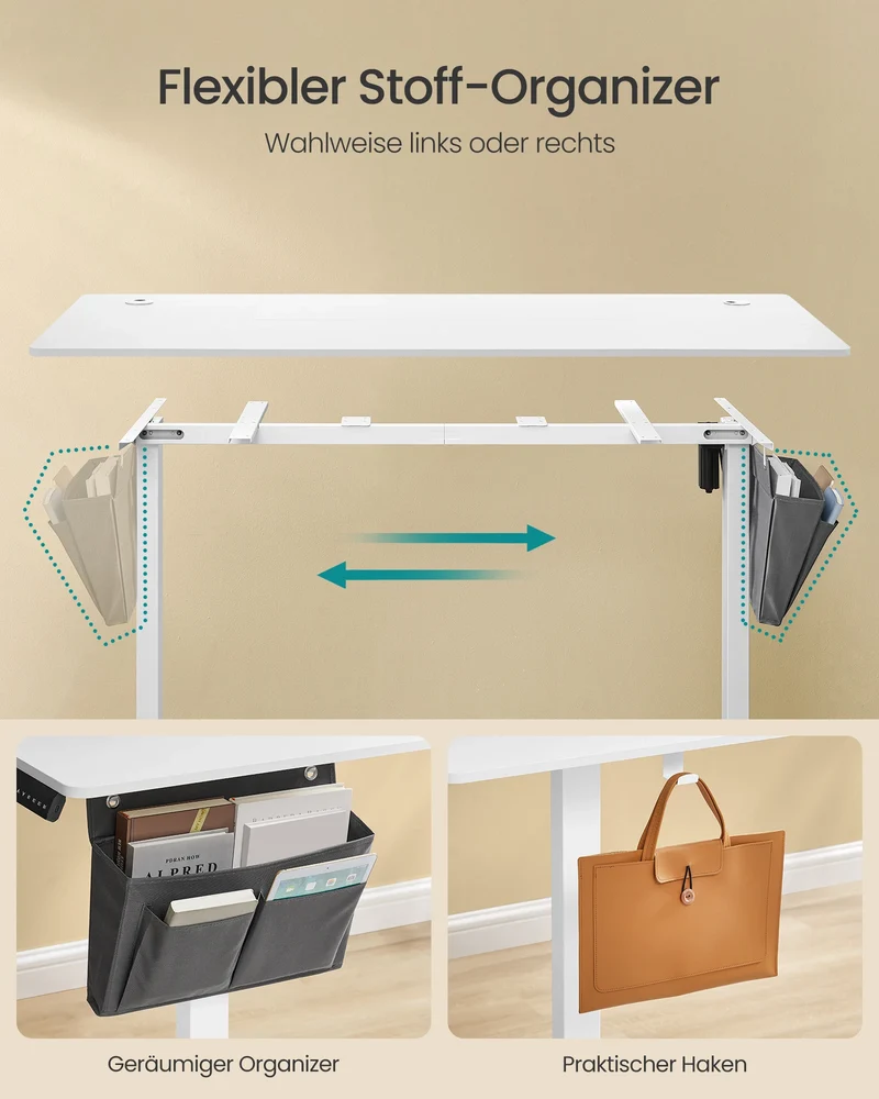 SONGMICS Elektrisch Höhenverstellbarer Schreibtisch – 70x160 cm mit Speicherfunktion