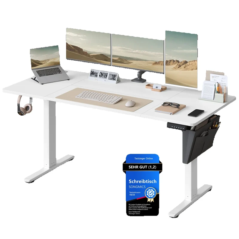 SONGMICS Elektrisch Höhenverstellbarer Schreibtisch – 70x160 cm mit Speicherfunktion