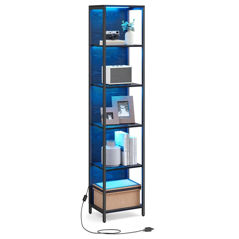 VASAGLE 6-stöckiges Bücherregal mit LED-Beleuchtung – Einstellbare Helligkeit & Farben