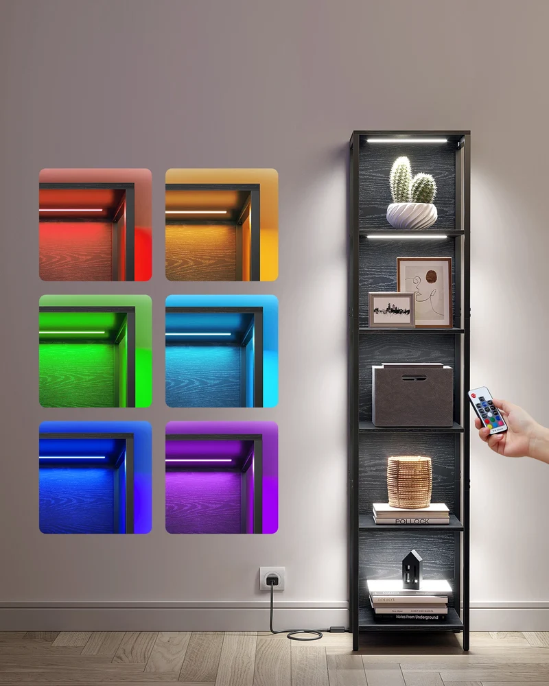 VASAGLE 6-stöckiges Bücherregal mit LED-Beleuchtung – Einstellbare Helligkeit & Farben
