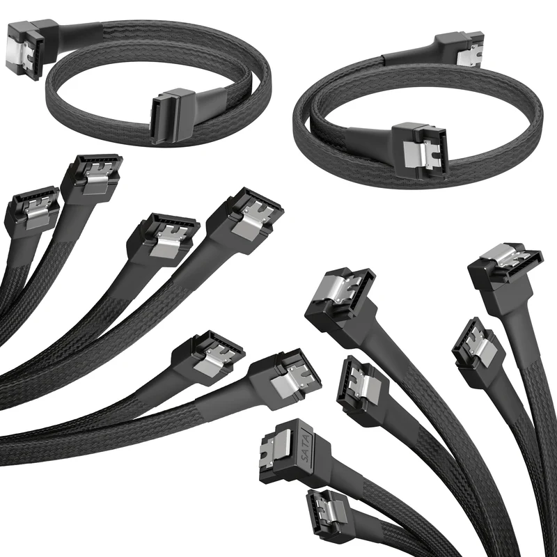 SATA Datenkabel – 30 cm & 60 cm, gerade und 90° gewinkelt, 6 Gbit/s, SATA-III, 3er Set