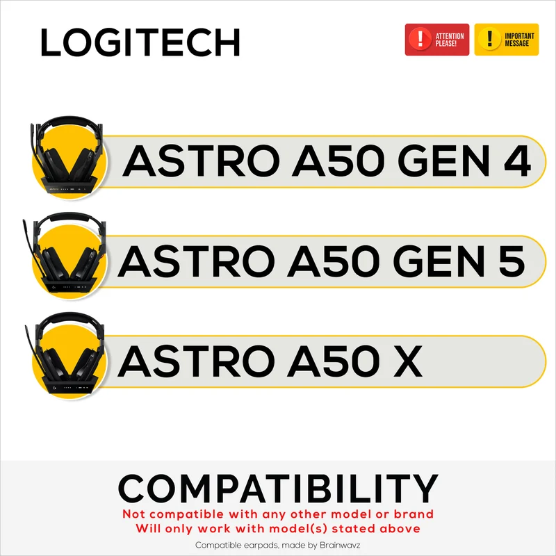 Pad Telinga Gantian untuk Fon Kepala Logitech Astro A50 GEN4, A50 GEN5 dan A50X. Kulit PU Lembut dengan Buih Memori Gred Tinggi