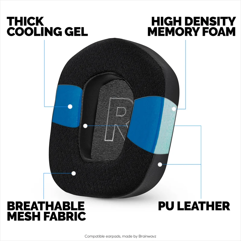 Pad Telinga Hibrid untuk Fon Kepala Logitech G733, G335 & G535, Gel Penyejuk, Fabrik Super Lembut & Buih Memori Lebih Tebal