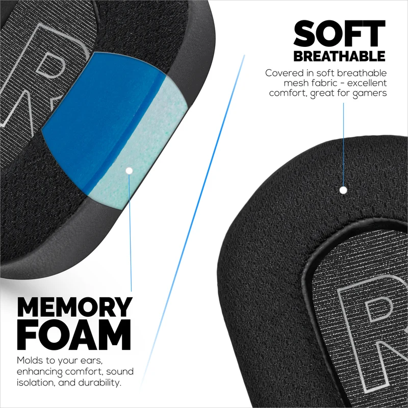 Pad Telinga Hibrid untuk Fon Kepala Logitech G733, G335 & G535, Gel Penyejuk, Fabrik Super Lembut & Buih Memori Lebih Tebal