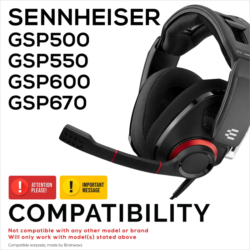 Ersatz-Ohrpolster für Sennheiser-Kopfhörer GSP500, GSP550, GSP600 und GSP670 – PU-Leder und Memory-Schaum