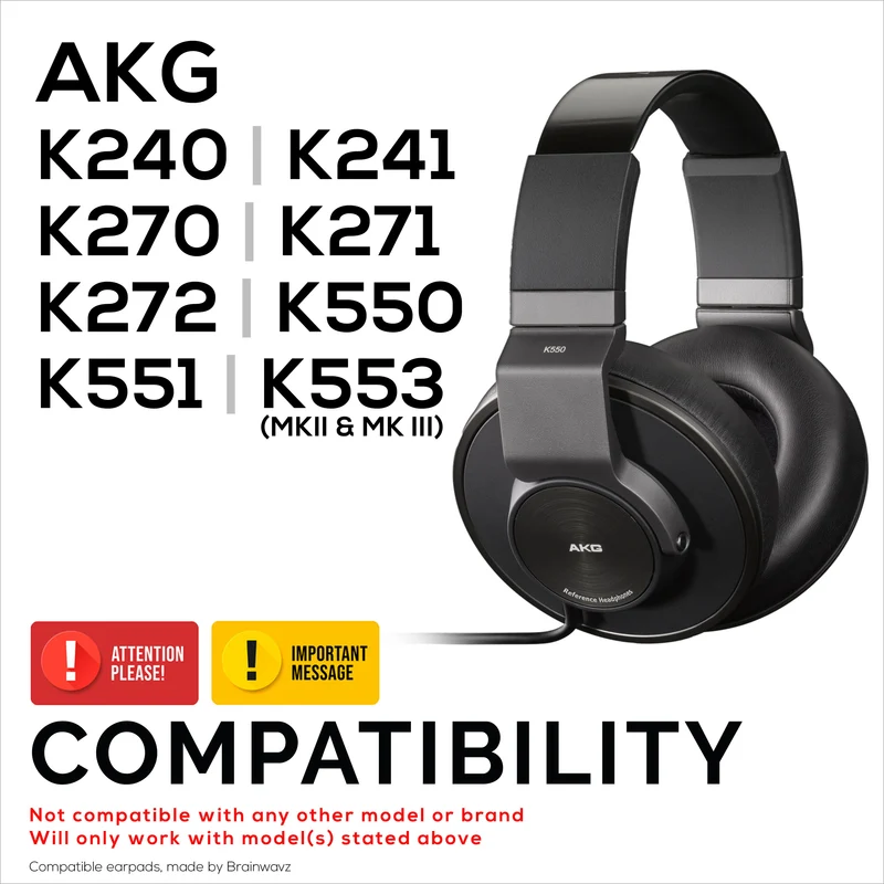 Ersatz-Ohrpolster für AKG K240, K241, K270, K271, K272, K550, K551, K553 MKII MKIII Kopfhörer – weiches PU-Leder und Memory-Schaum.