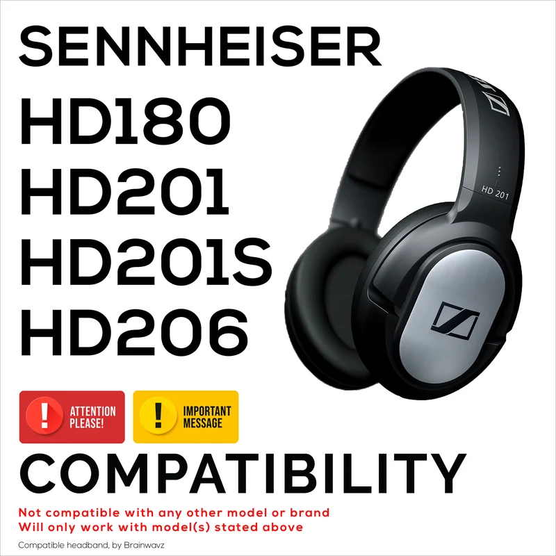 Ganti Kepala untuk Fon Kepala SENNHEISER HD201, HD180, HD201S & HD206 - Pad Kusyen Kulit & Buih