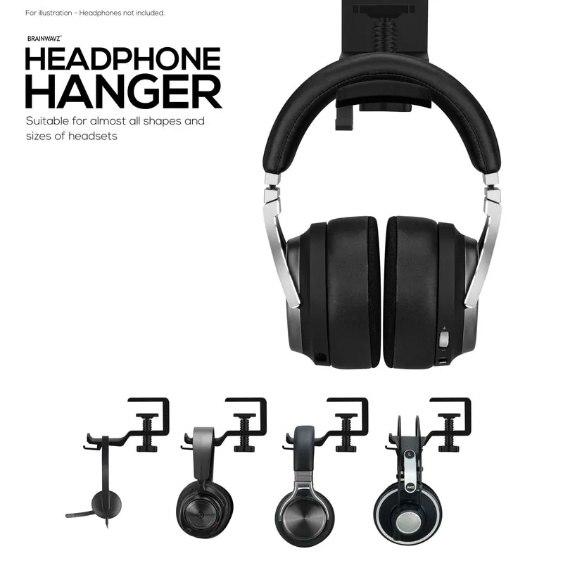 Brainwavz Paw - Kopfhörer-Aufhänger für unter den Schreibtisch, zum Anschrauben, einfach zu installieren mit verstellbarer Befestigungsklemme, für alle Headsets geeignet