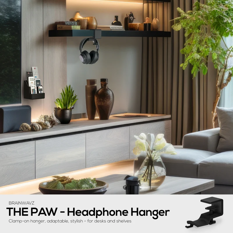 Brainwavz Paw - Kopfhörer-Aufhänger für unter den Schreibtisch, zum Anschrauben, einfach zu installieren mit verstellbarer Befestigungsklemme, für alle Headsets geeignet