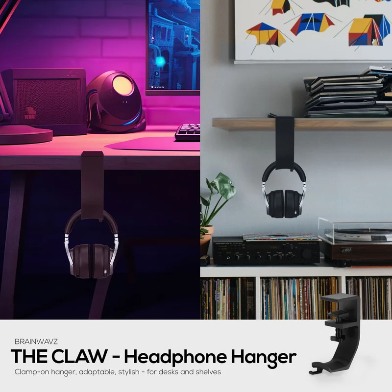 Brainwavz Claw – Kopfhörer-Aufhänger für unter den Schreibtisch, zum Anschrauben, einfach zu installieren mit verstellbarer Befestigungsklemme, für alle Headsets geeignet