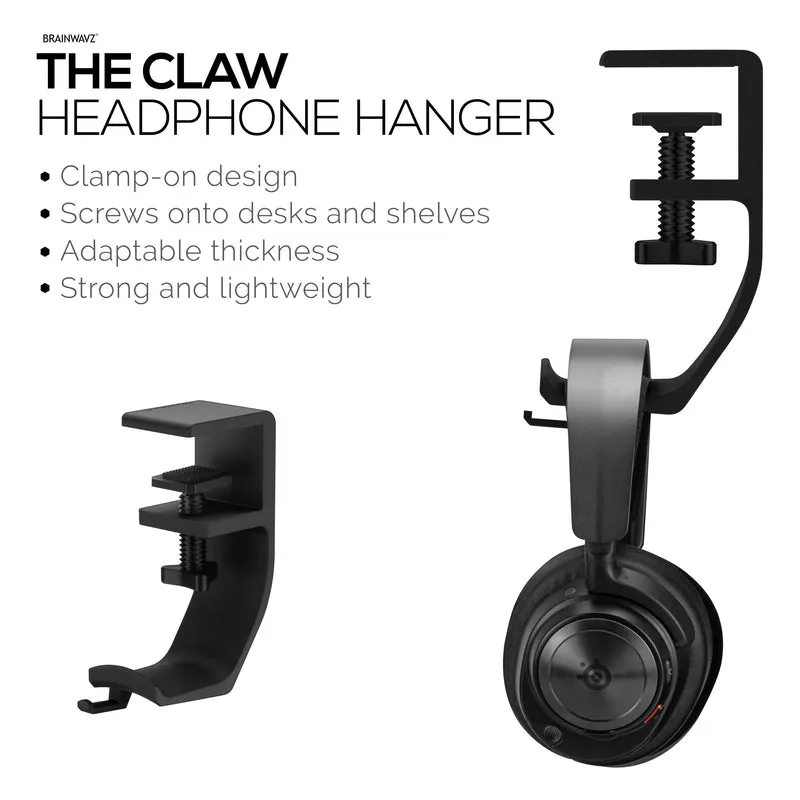 Brainwavz Claw – Kopfhörer-Aufhänger für unter den Schreibtisch, zum Anschrauben, einfach zu installieren mit verstellbarer Befestigungsklemme, für alle Headsets geeignet