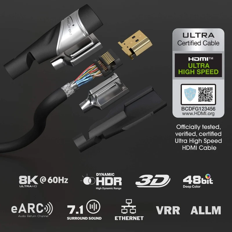 8K Ultra High Speed HDMI 2.1 Kabel – 48G, 8K@60Hz, offiziell getestet und lizenziert, silber