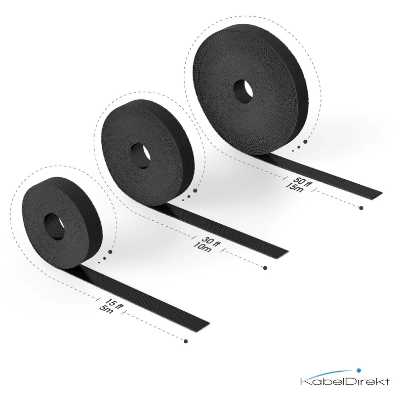 Klett-Kabelbinder – frei zuschneidbare, wiederverwendbare Klettband-Rolle, 12,5 mm breit, schwarz
