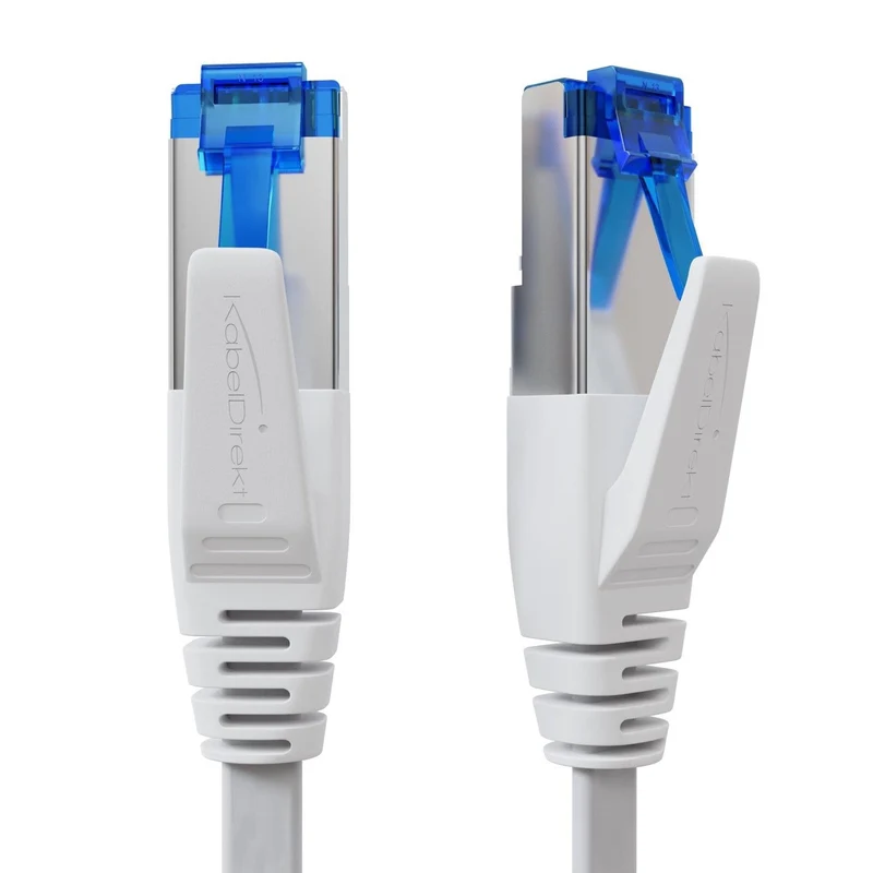 Cat 7 Ethernet- & Netzwerkkabel flach - weiß - 10 Gbit/s mit RJ45-Stecker
