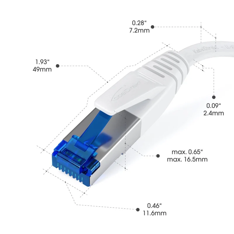 Cat 7 Ethernet- & Netzwerkkabel flach - weiß - 10 Gbit/s mit RJ45-Stecker
