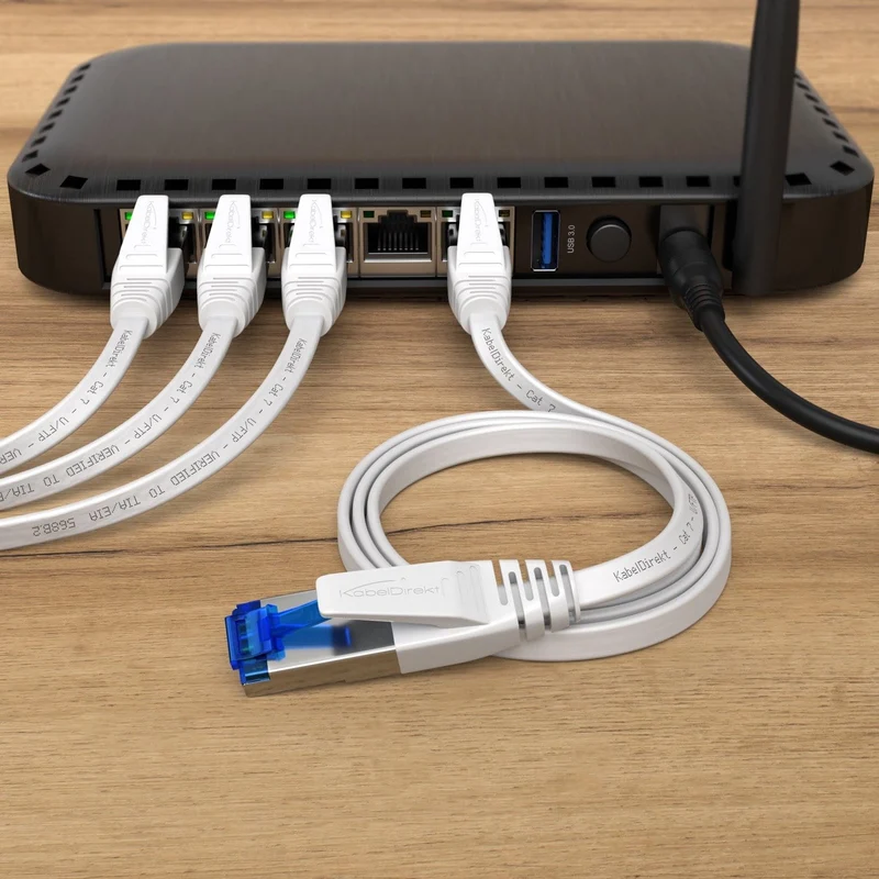 Cat 7 Ethernet- & Netzwerkkabel flach - weiß - 10 Gbit/s mit RJ45-Stecker