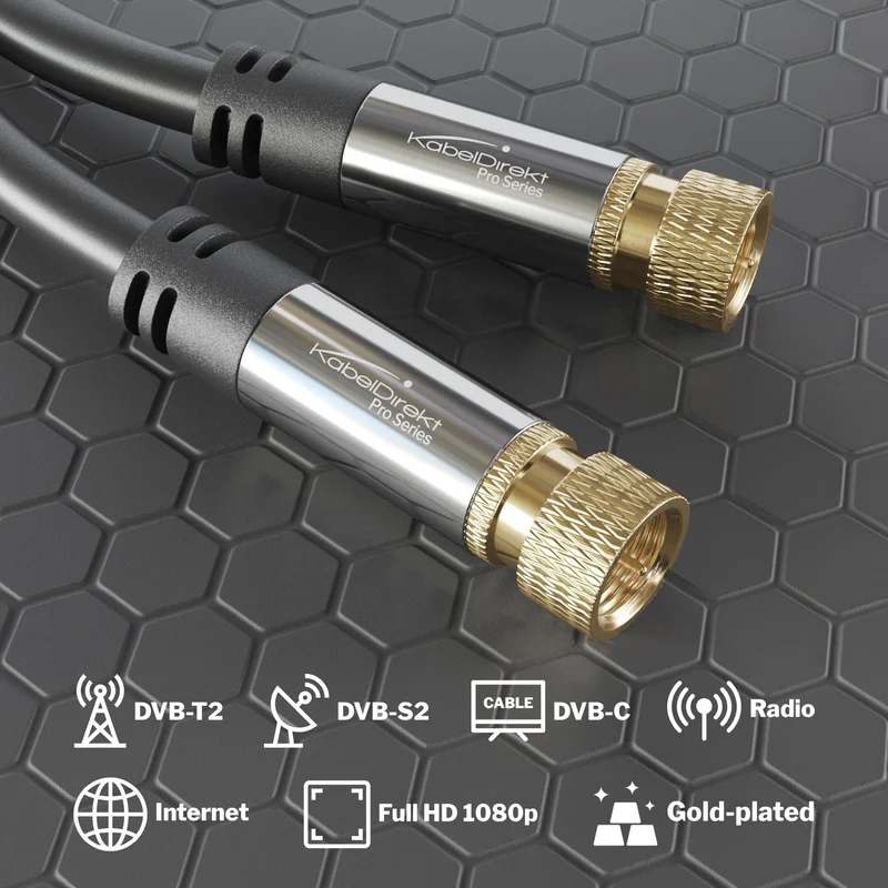 SAT Kabel: F-Stecker, 75 Ohm - Koaxialkabel geeignet für TV, HDTV, Radio, DVB-T, DVB-C, DVB-S, DVB-S2