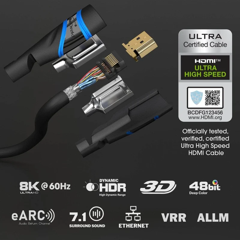 KabelDirekt 8K Ultra High Speed HDMI 2.1 Kabel – 48G, 8K@60Hz, offiziell getestet und lizenziert