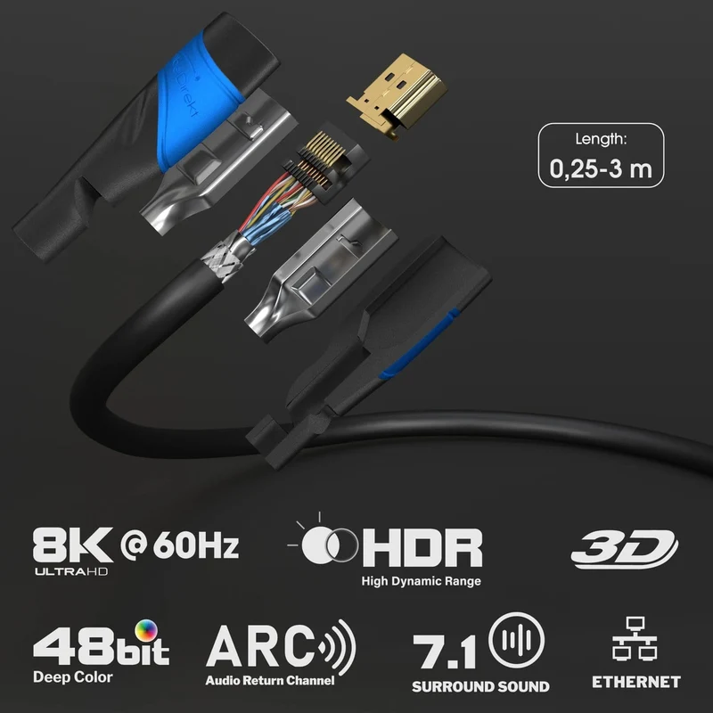 KabelDirekt 4K High Speed HDMI 2.0b Kabel – mit Ethernet, 4K/8K, 3D, ARC, HDR