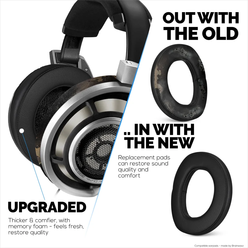 Pad Telinga Gantian untuk Fon Kepala Permainan Sennheiser HD800 & H800S, Kulit PU, Busa Memori Keselesaan Tambahan, Dinaik Taraf, Tahan Lama & Tahan Lama