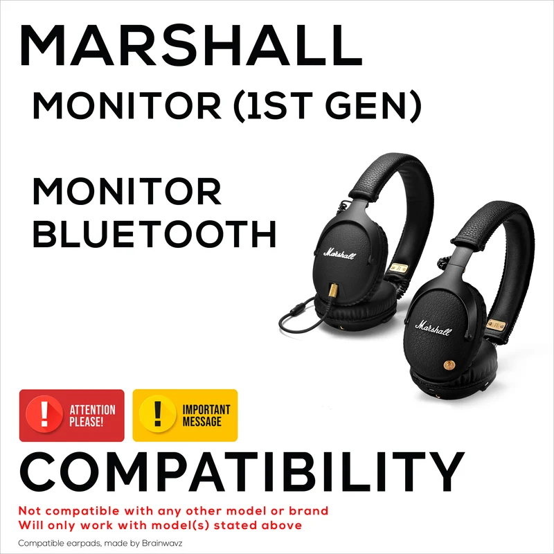 Ersatz-Ohrpolster für Marshall Monitor/Monitor Bluetooth-Kopfhörer (1. Generation), PU-Leder, Memory Foam für zusätzlichen Komfort, verbesserte, strapazierfähige und langlebige Ohrpolster