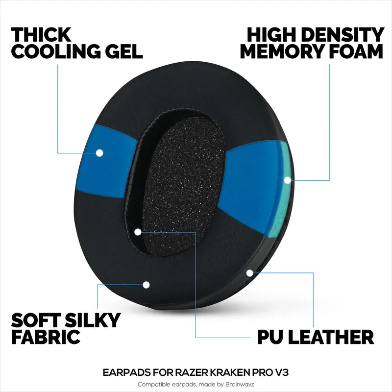 Hybrid-Ohrpolster für Razer Kraken PRO V3-Kopfhörer, Cool Gel, PU-Leder und dicker Memory Foam