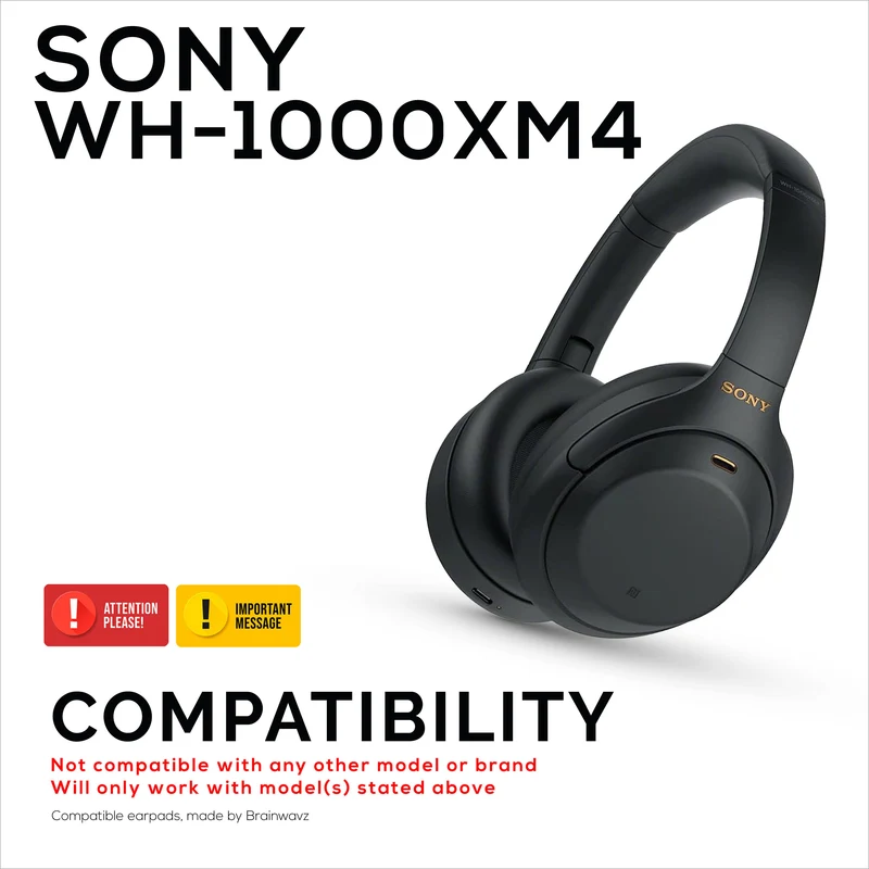 Pad Telinga Kulit Biri-biri untuk Fon Kepala Sony WH-1000XM4, Kulit Asli yang Lembut, Busa Memori Lebih Selesa, Tahan Lama & Tahan Lama