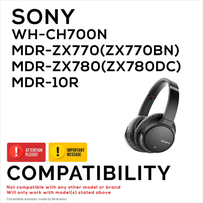 Pad Telinga Gantian untuk Fon Kepala Sony WH-CH700N, MDR-ZX770 (ZX770BN), MDR-ZX780 (ZX780DC) & MDR-10R, Kulit PU, Busa Memori