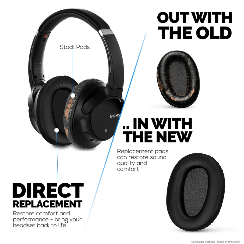 Pad Telinga Gantian untuk Fon Kepala Sony WH-CH700N, MDR-ZX770 (ZX770BN), MDR-ZX780 (ZX780DC) & MDR-10R, Kulit PU, Busa Memori
