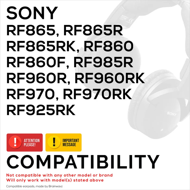 Pad Telinga Kulit Gantian untuk Alat dengar Sony RF985R, RF960R, RF960RK, RF970, RF970RK, RF925RK, RF865, RF865R, RF865RK, RF860, RF860F