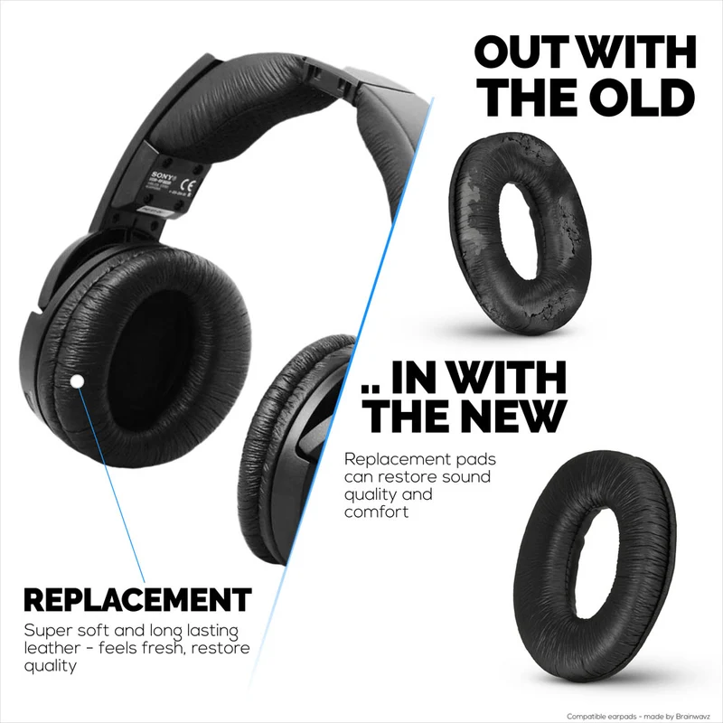 Pad Telinga Kulit Gantian untuk Alat dengar Sony RF985R, RF960R, RF960RK, RF970, RF970RK, RF925RK, RF865, RF865R, RF865RK, RF860, RF860F