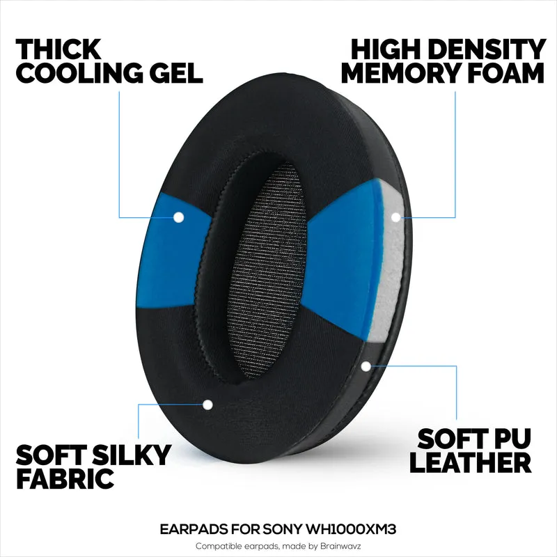 Hybrid-Gel-Ohrpolster für Sony WH-1000XM3-Kopfhörer, kühles Gel, superweicher Stoff, PU-Leder und dicker Memory-Schaum