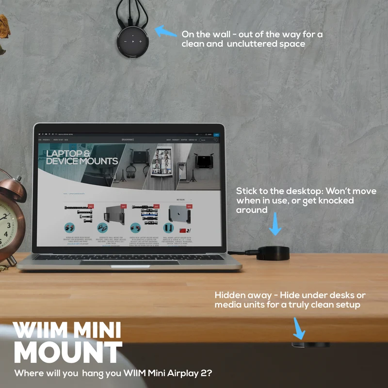 Dinding Pelekat & Penyangkut Lekap Di Bawah Meja untuk WiiM Mini AirPlay 2, Pita Pelekat Diri VHB yang Kuat, Pemegang Mudah Dipasang