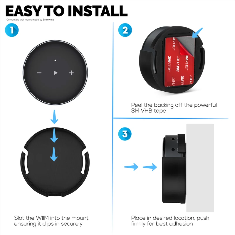 Dinding Pelekat & Penyangkut Lekap Di Bawah Meja untuk WiiM Mini AirPlay 2, Pita Pelekat Diri VHB yang Kuat, Pemegang Mudah Dipasang