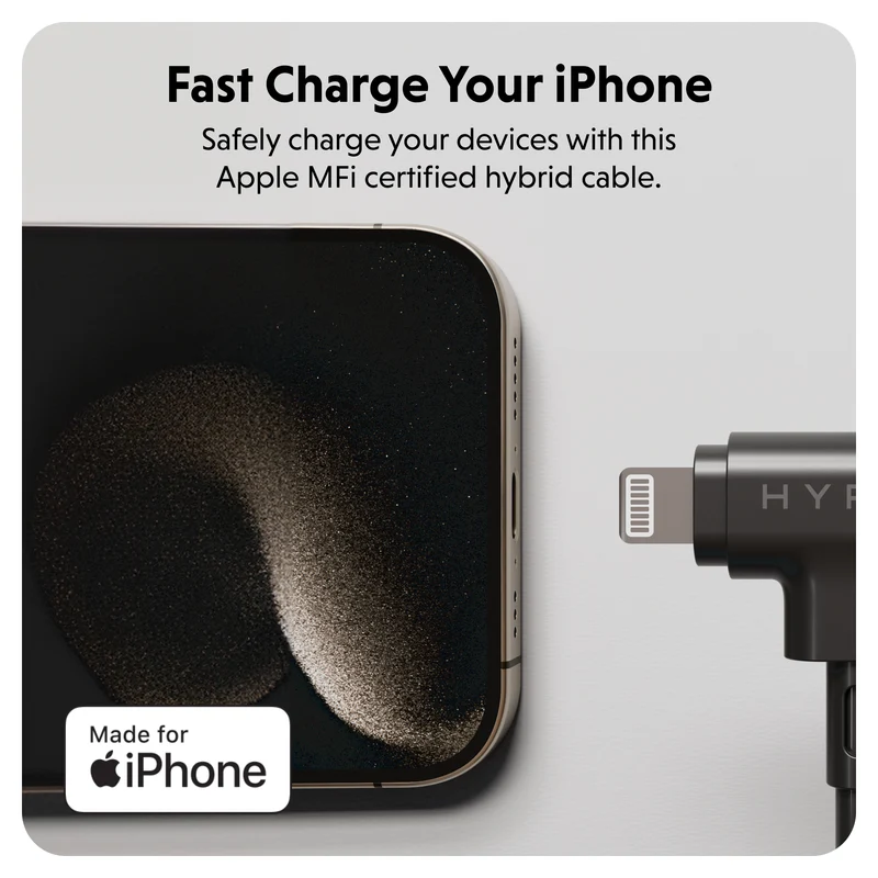 HyperJuice USB-C und Lightning Hybrid-Silikonkabel (1,5m) - Schwarz