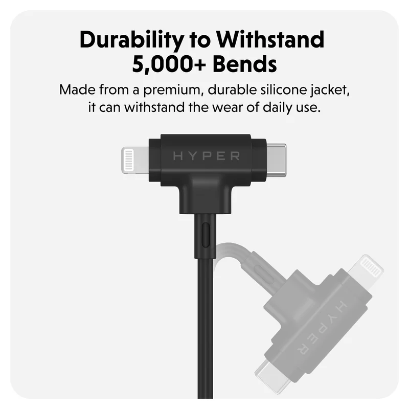 HyperJuice USB-C und Lightning Hybrid-Silikonkabel (1,5m) - Schwarz