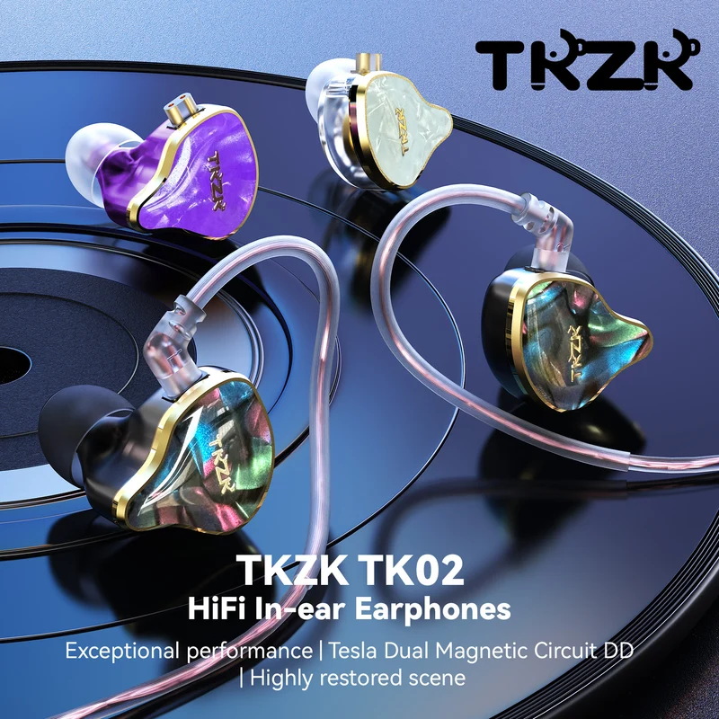 【TKZK TK02】Dual Magnetic Circuit DD In-ear Monitors IEM Headphones Wired Gaming Earbuds