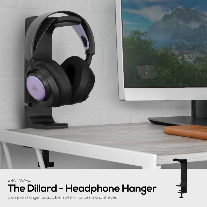 The Dillard - Seitlicher Kopfhörerständer für den Schreibtisch, passend für alle Headsets, zum Anklemmen an den Tisch