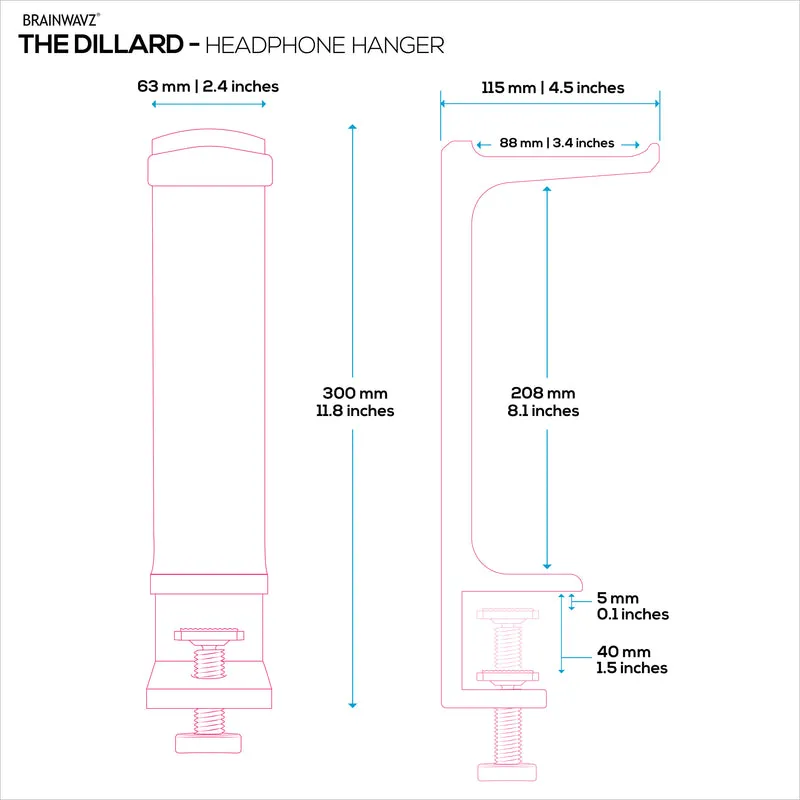 The Dillard - Seitlicher Kopfhörerständer für den Schreibtisch, passend für alle Headsets, zum Anklemmen an den Tisch